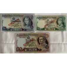 IRELAND 1977 . ONE 1 - TEN 10 POUNDS BANKNOTE . SPECIMEN SET